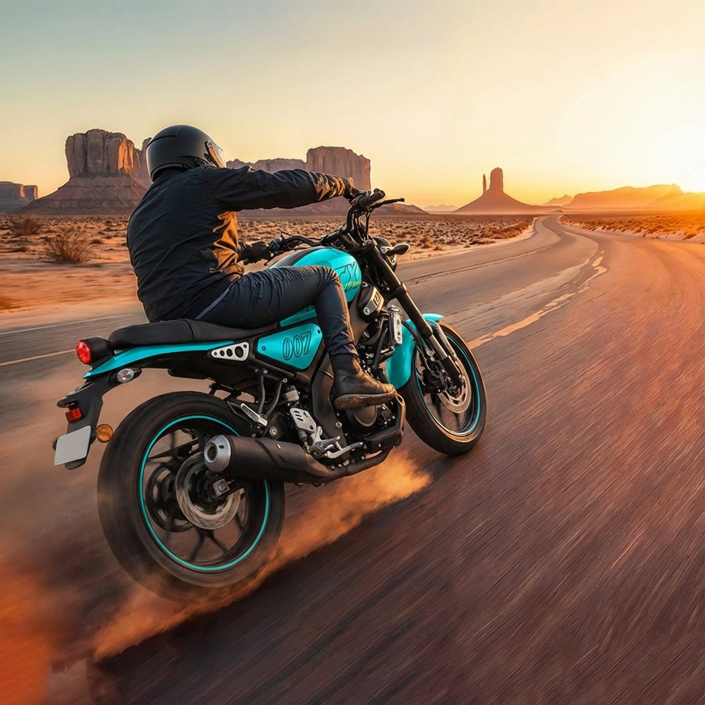 Motorcycle rider on open road